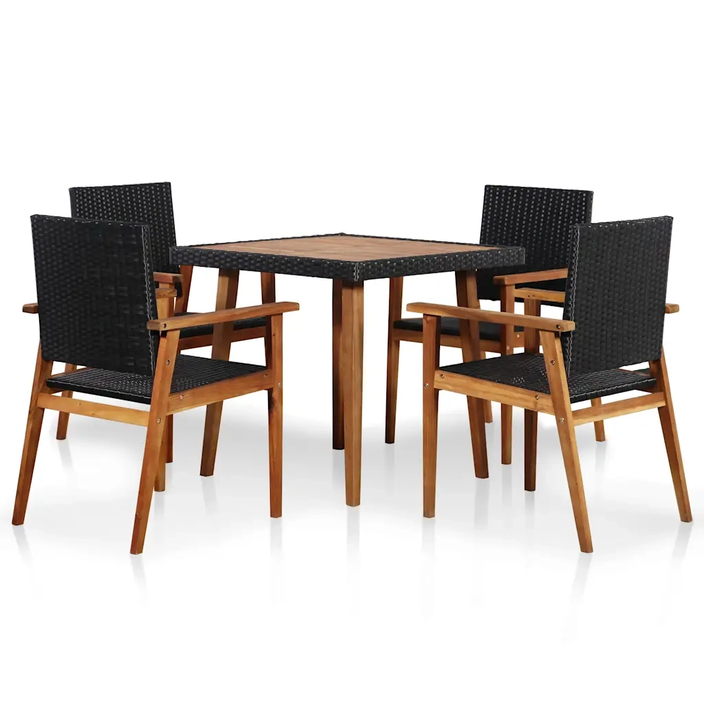 Set da Pranzo da Giardino 5 pz in Polyrattan Nero e Marrone 44074