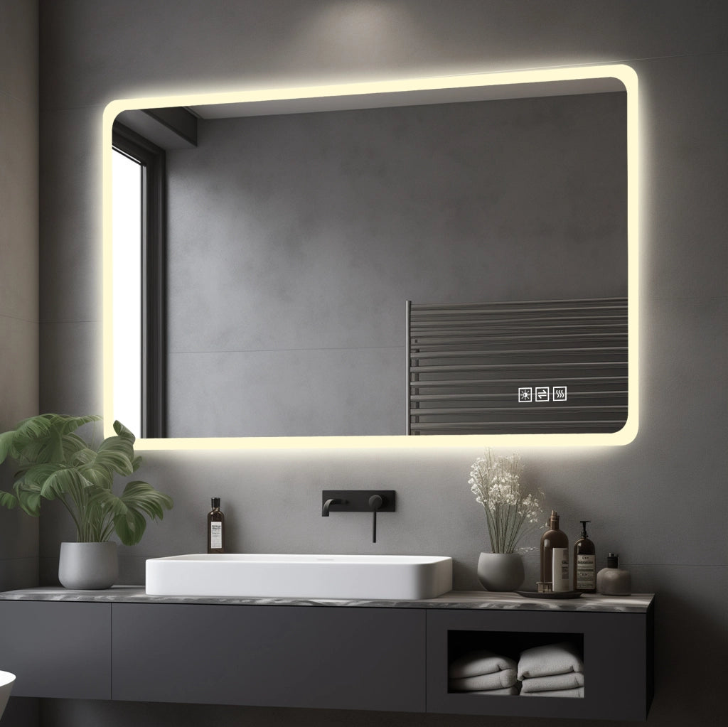 Specchio da bagno LED 111x71x7 cm con antiappannamento; 3 colori luce e memoria
