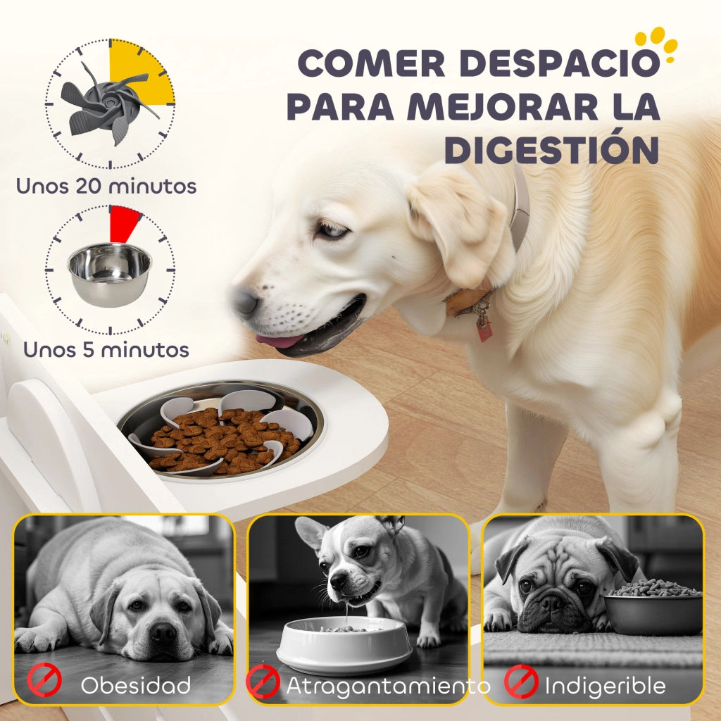 Ciotola Rialzata Doppia per Cani ¨C Xylo ¨C Altezza Regolabile con Sistema Alimentazione Lenta 63x58,5x40 cm Bianco