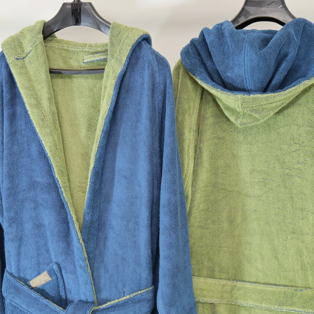 Selesi, Accappatoio 100% Cotone con Cappuccio Reversibile, blu Indaco