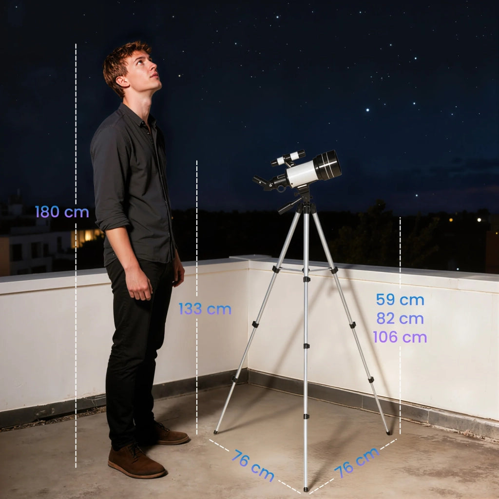 Telescopio rifrattore osservazione lunare 76 x 76 x 133 cm ottica 70 mm 30x-300x design moderno in alluminio bianco 21_0000102