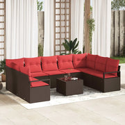 Set Divano da Giardino 10 pcs Marrone e Rosso polyrattan 3355223