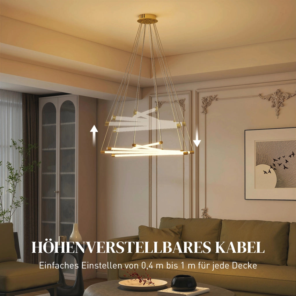 Lampada a sospensione LED 50W con 5 tubi regolabili ¨C Minimal ¨C Oro+Bianco