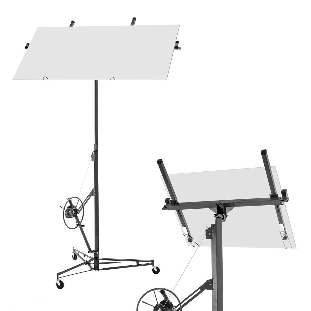Sollevatore per pannelli in cartongesso pieghevole ¨C Minimal ¨C portata 68 kg, altezza regolabile 180-470 cm, 3 ruote con freno, inclinazione 60¡ã, grigio