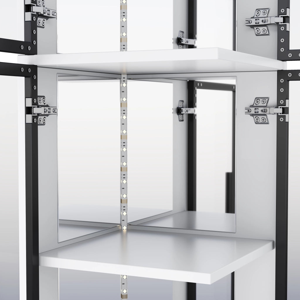 Vetrina con vetro temperato; schienale a specchio e LED multicolore; bianca 44 × 42 × 164 cm