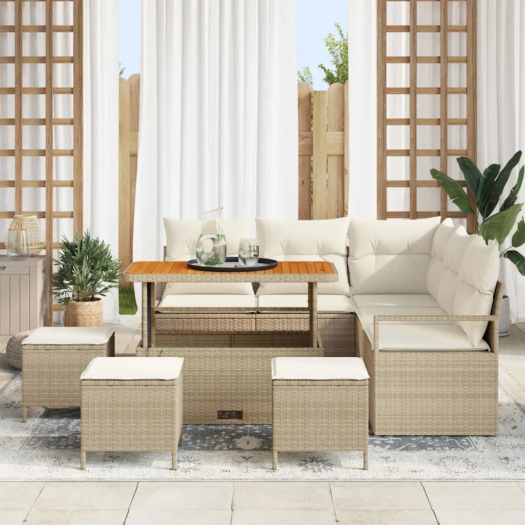 Set Divano da Giardino con cuscino 9 pcs Beige e Crema