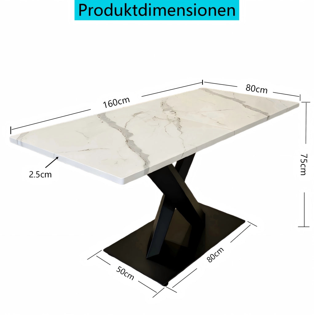 Tavolo da pranzo rettangolare 160x80 cm bianco e nero