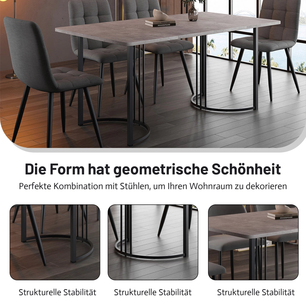 Tavolo da pranzo moderno con piano effetto marmo e gambe in metallo, per cucina e soggiorno, grigio, 140 × 80 × 75 cm