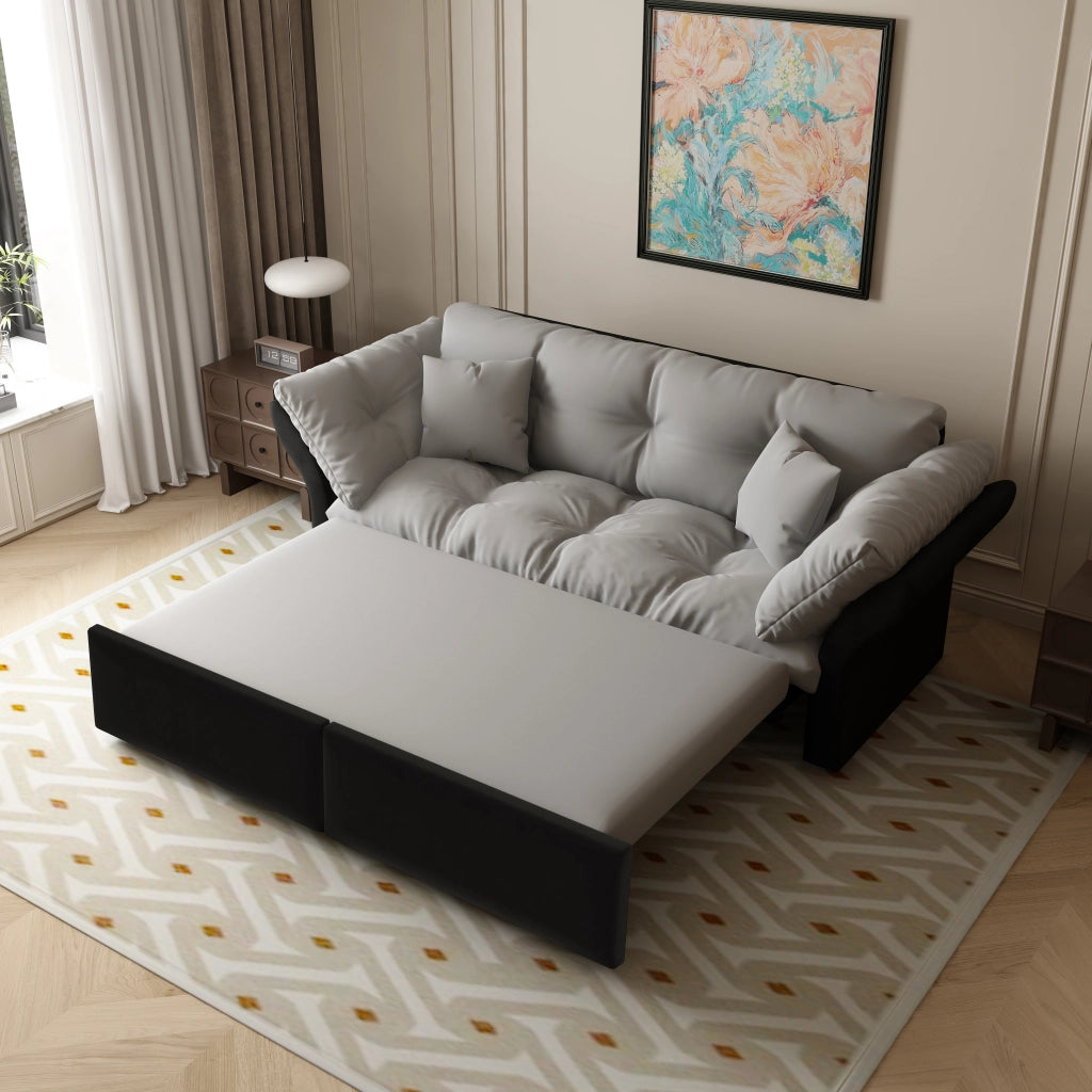 Divano letto 3 in 1 estraibile in velluto grigio chiaro con 2 cuscini trasformabile in chaise longue 190 × 85 × 91 cm