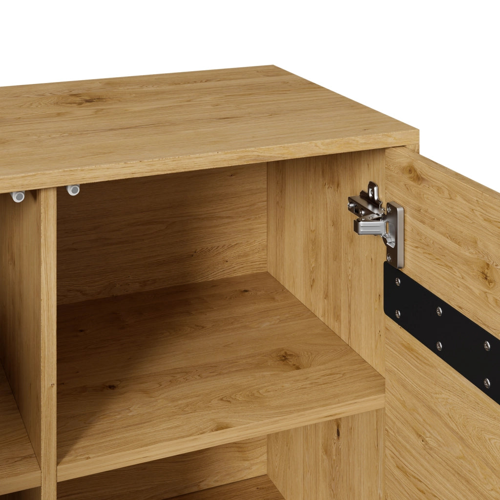 Credenza a 3 ante effetto legno con gambe in metallo nere per soggiorno e sala da pranzo 140 × 40 × 75.5 cm
