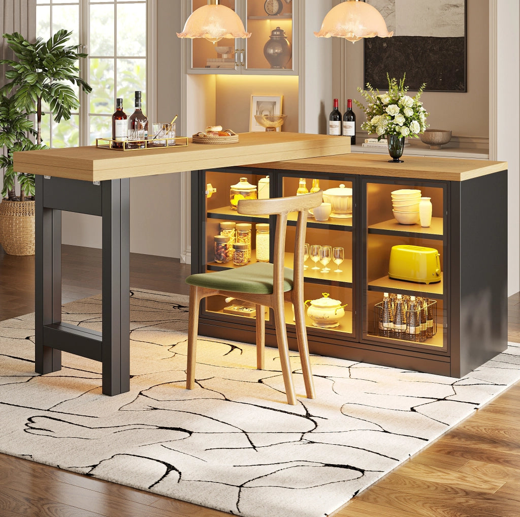 TAVOLO da pranzo estensibile 120-197 cm nero con mobile laterale e vetro
