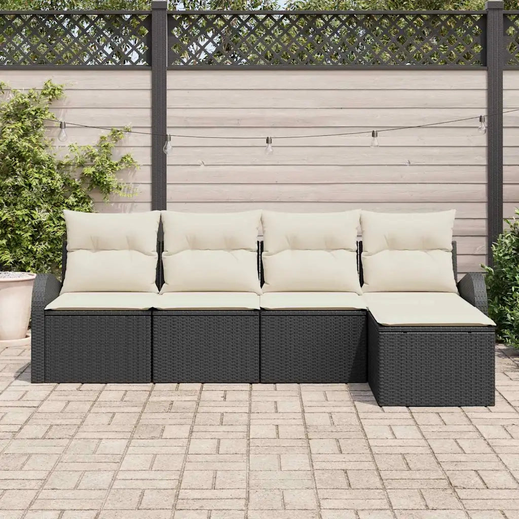 Set di divani con cuscino 5 pcs Nero e Bianco polyrattan