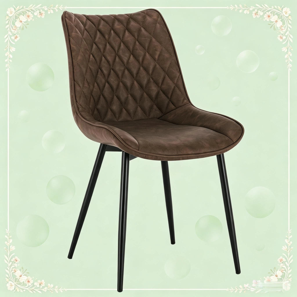 Sedie da sala da pranzo 2 pezzi con schienale ergonomico imbottito e gambe in metallo, similpelle marrone