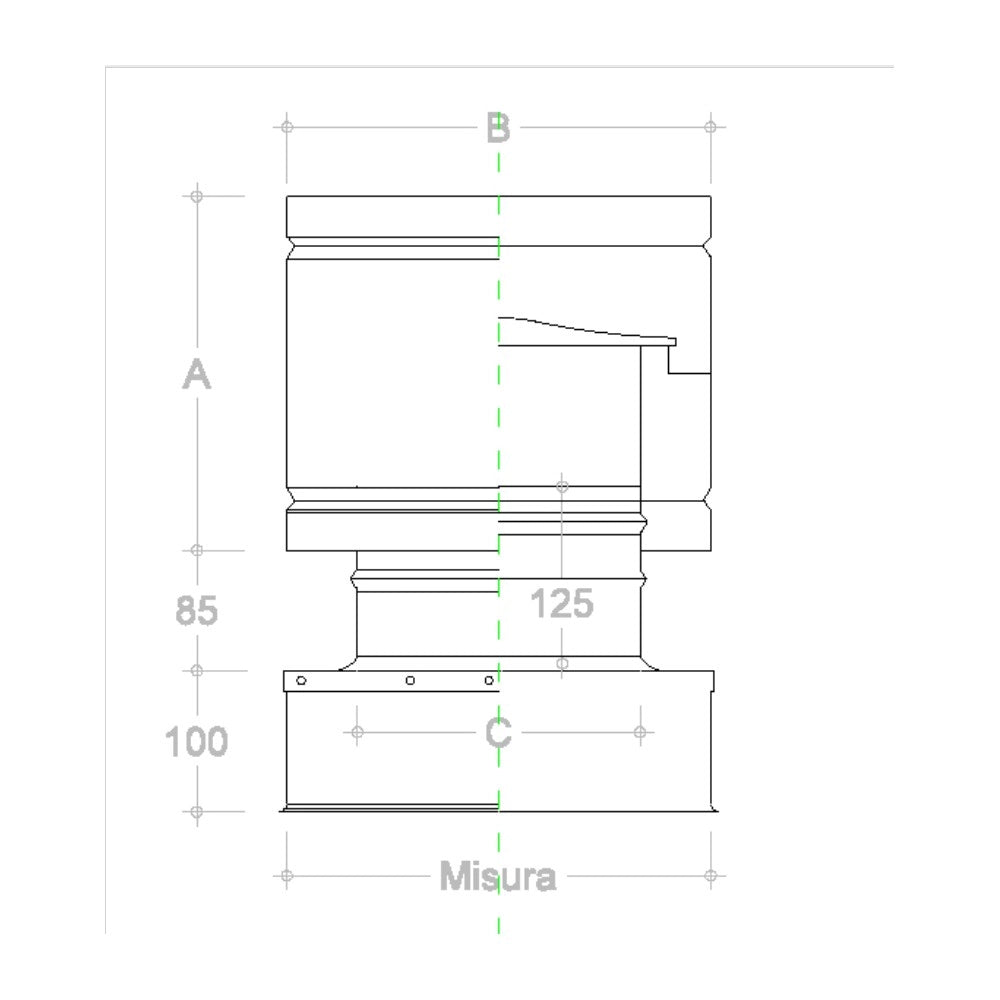 Fumaiolo da 52x52cm tipo botte 4 venti inox aisi 304 base quadra