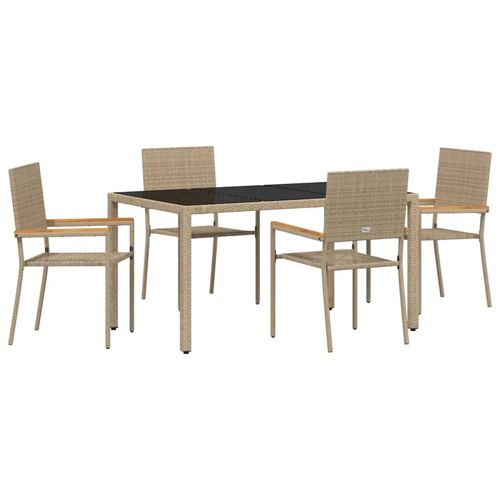 Set da Pranzo per Giardino 5 pcs Beige polyrattan