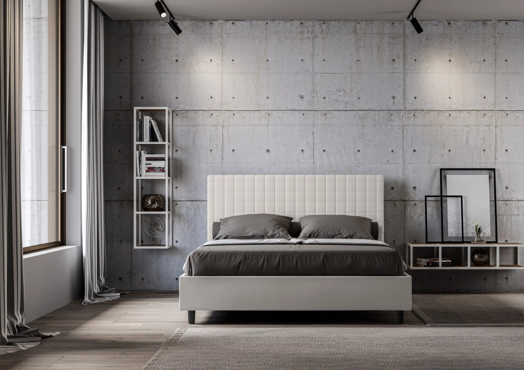 BS COM Letto queen size senza rete imbottito 150x210 similpelle bianco