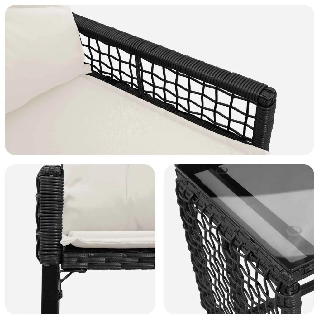 Set di Mobili da Esterno con cuscino 3 pz | Set Salotto da Giardino Nero e Bianco