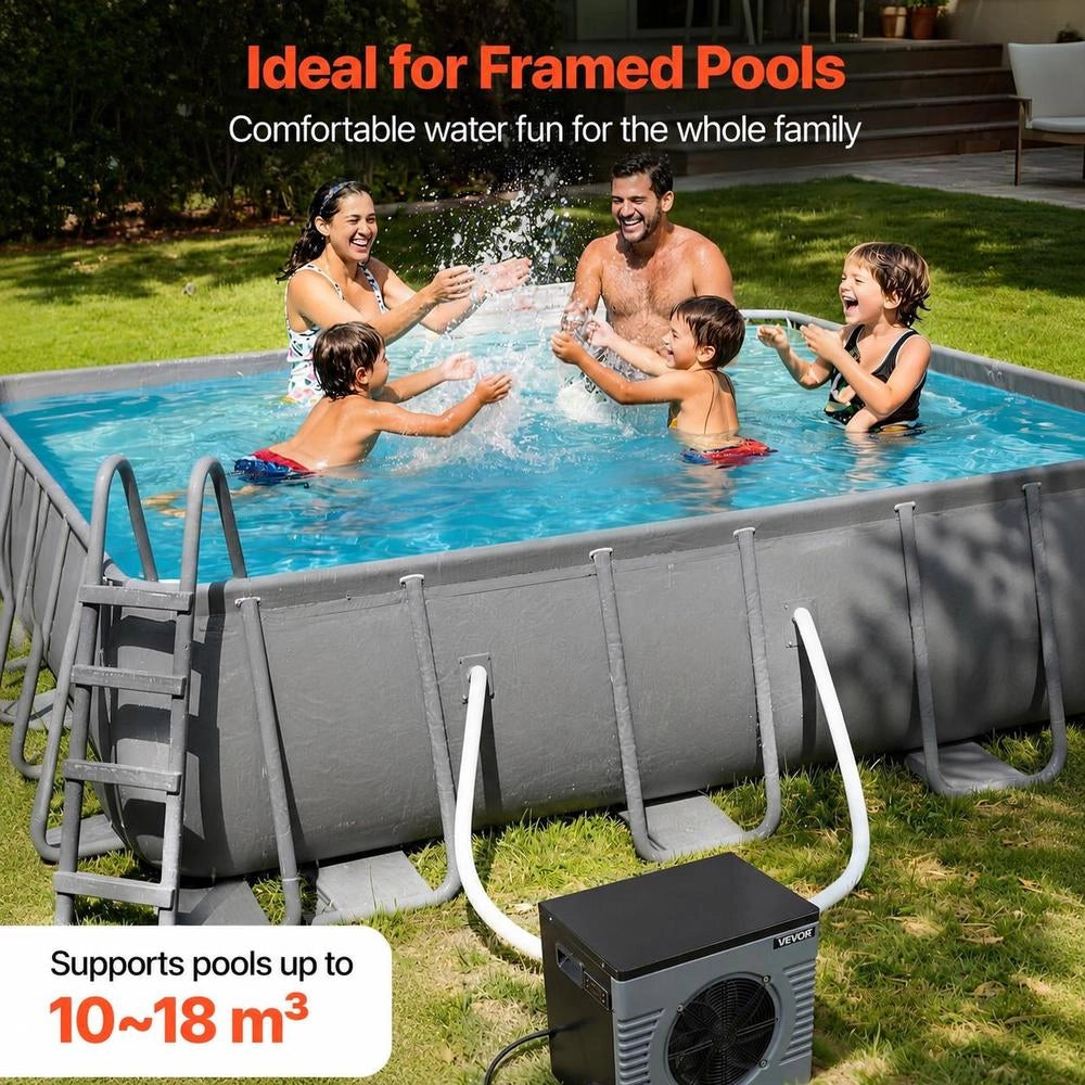 Pool Heat Pump 4920 W, Electric Pool Heater For Above-ground Pools Up To 18 M³, Max. COP 5.29, Low Noise, Residual Current Circuit Breaker, Heating Temperature 15–40 °C, Heating & Cooling Mode, Heat Exchanger