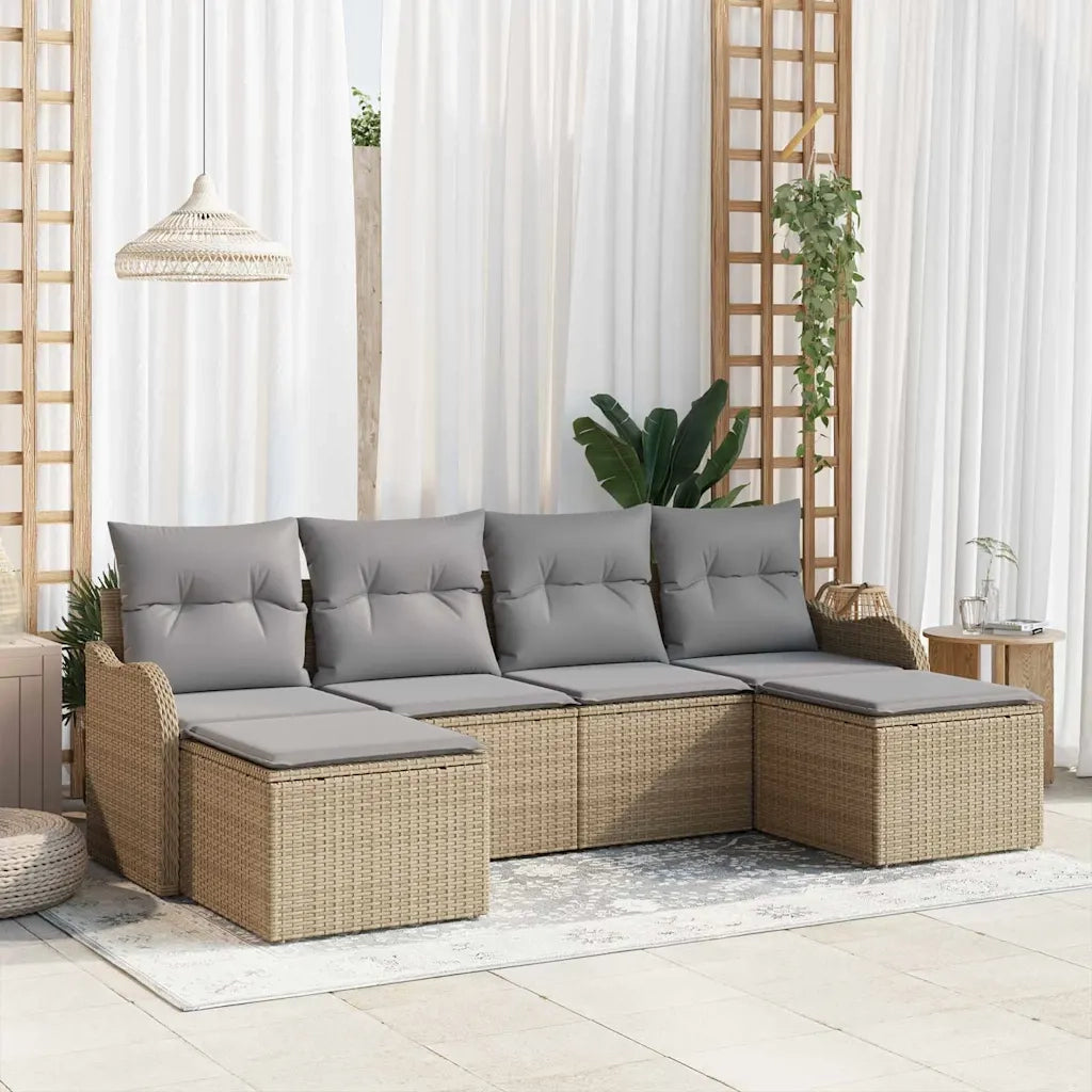 Set Divano da Giardino con cuscino 6 pcs Beige Poly Rattan 3345810