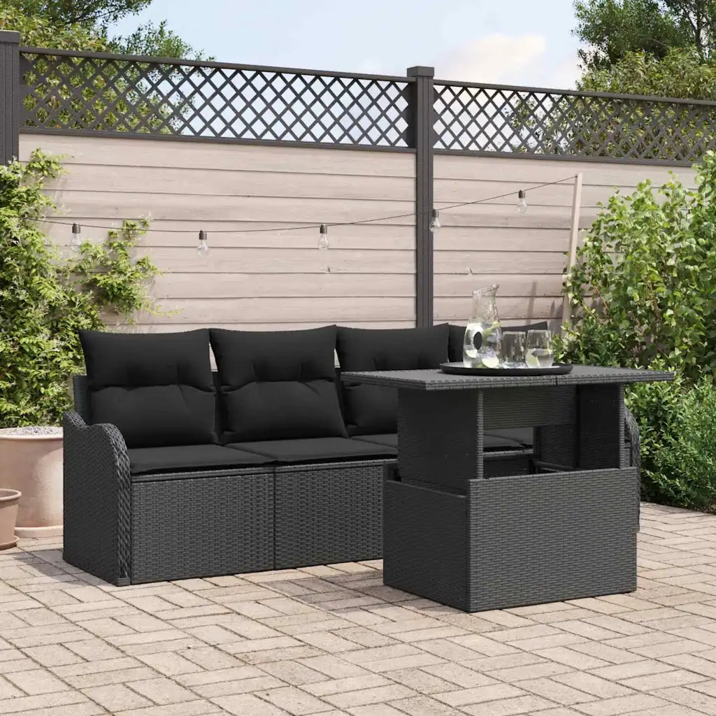 Set Divano da Giardino con cuscino 5 pcs Nero Poly Rattan 3348369