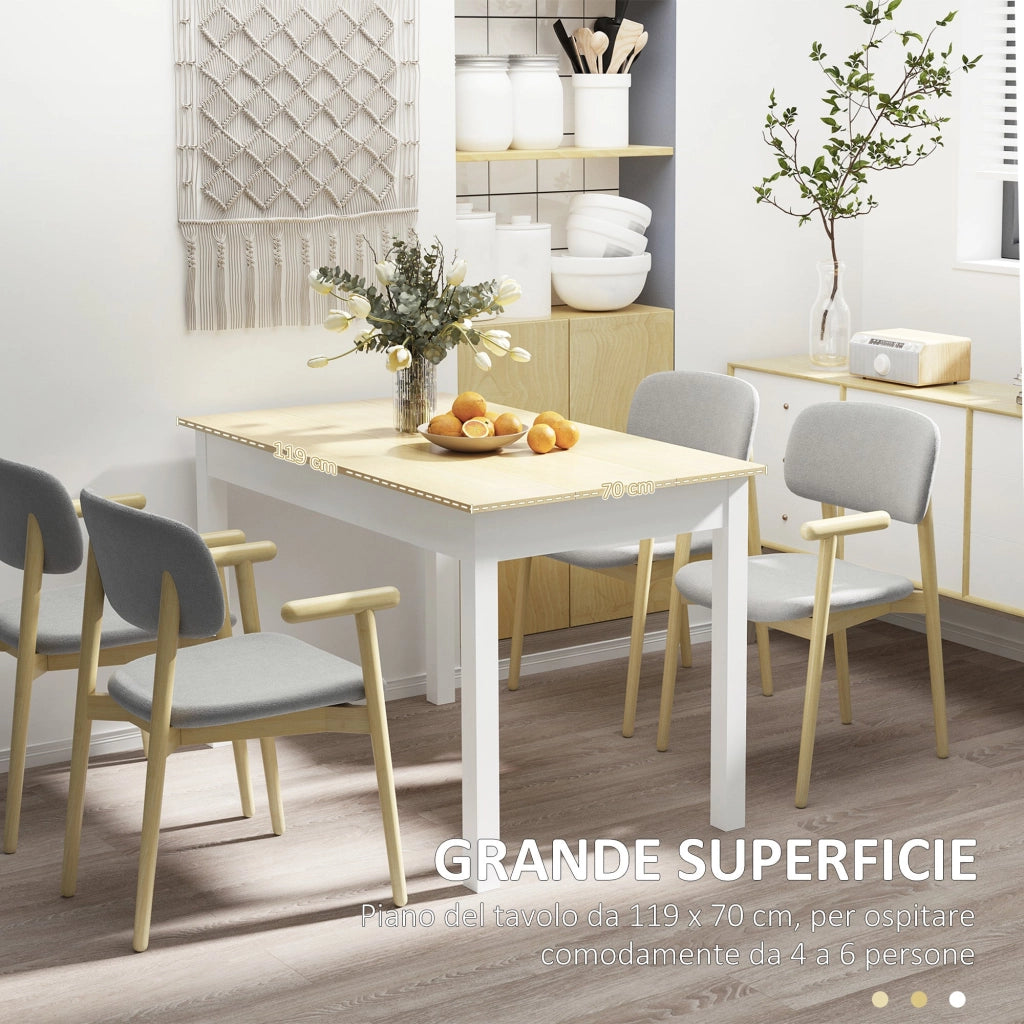 Tavolo da Pranzo 4-6 Persone 119x70x75cm Bianco e Legno