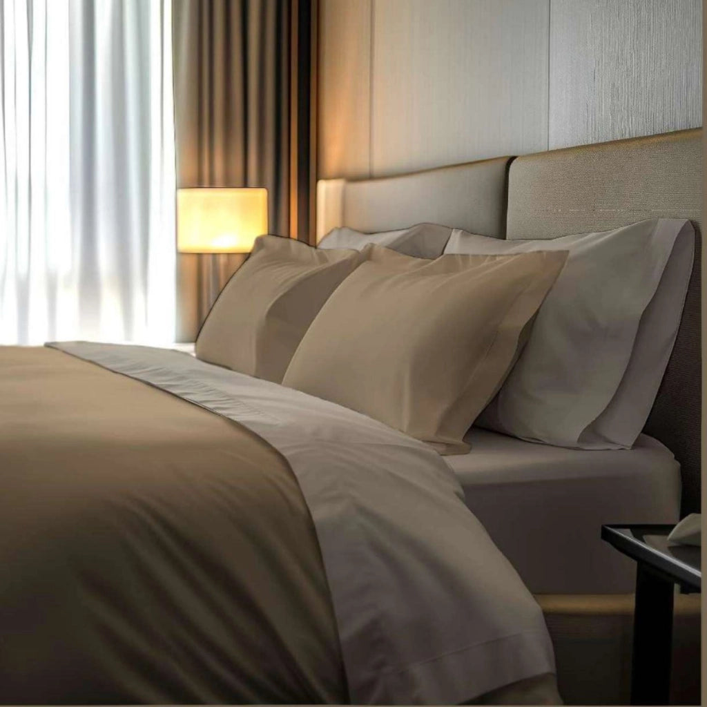 Rositene, set Completo Letto Matrimoniale in Percalle, Marrone