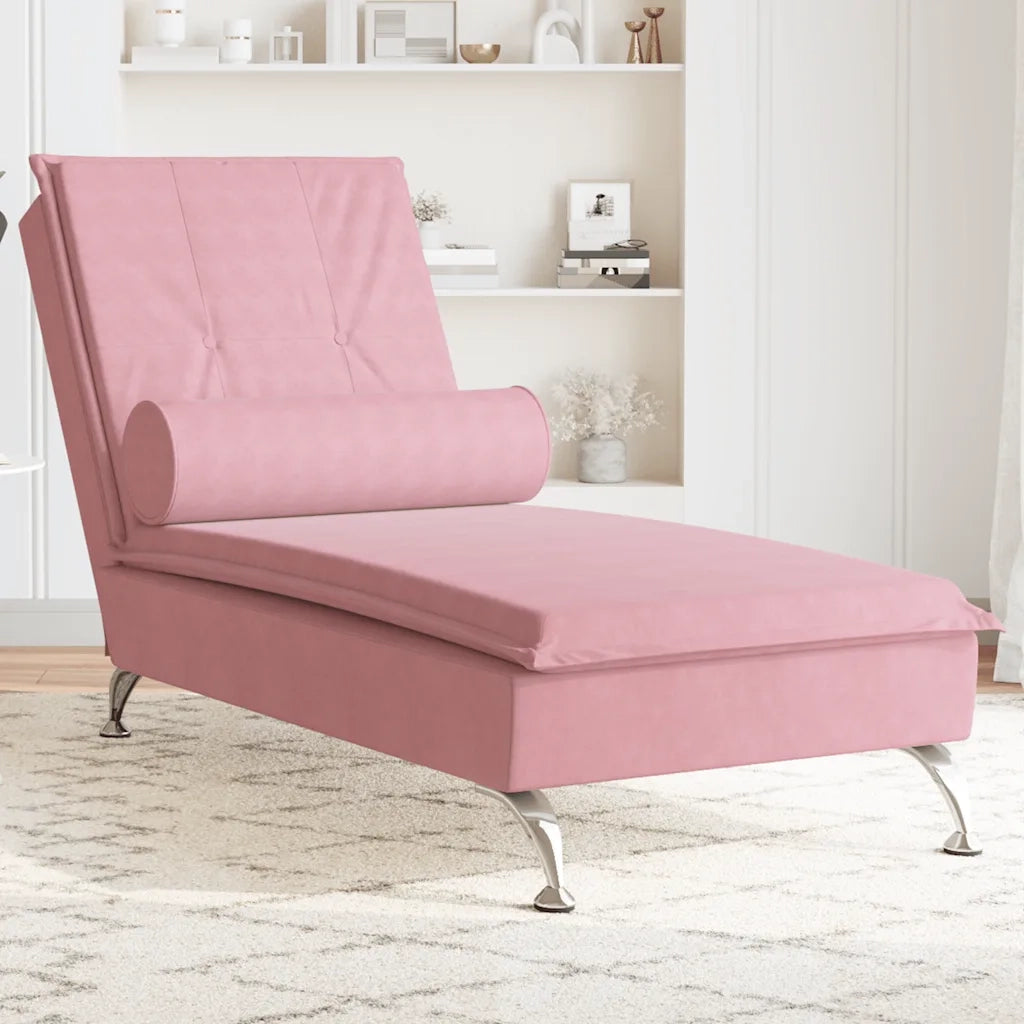 Chaise Longue Massaggi con Cuscino Rosa in Velluto 379453
