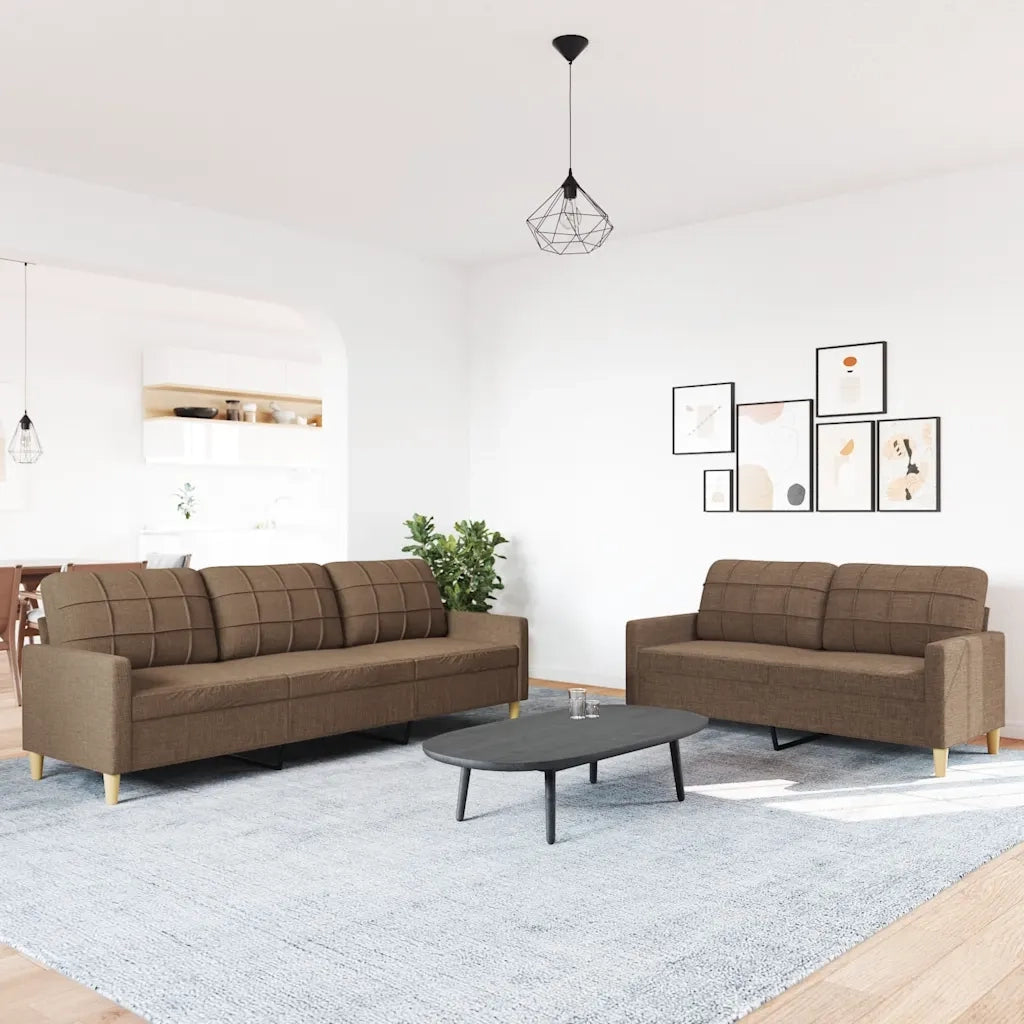 Set di Divani 2 pz Marrone in Tessuto