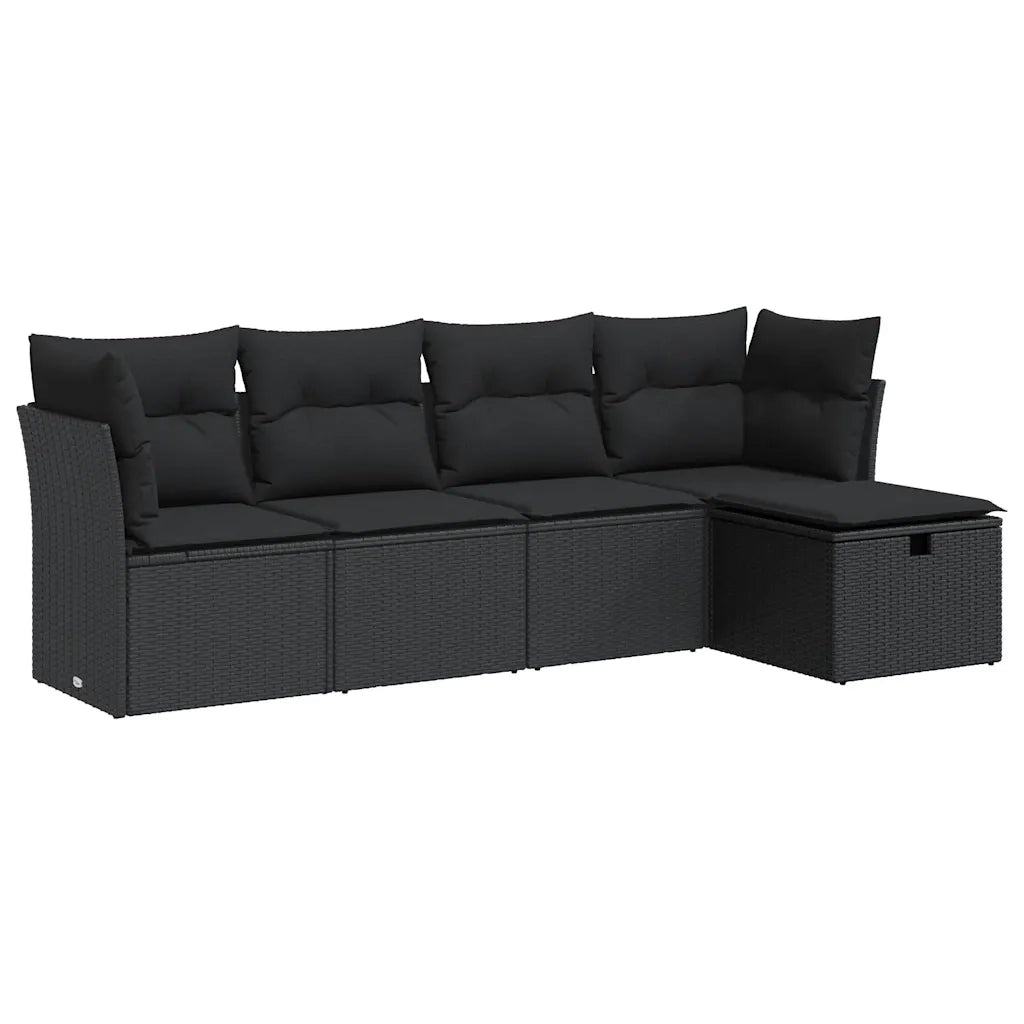 Set Divani da Giardino 5 pz | Set Salotto da Giardino con Cuscini in Polyrattan Nero
