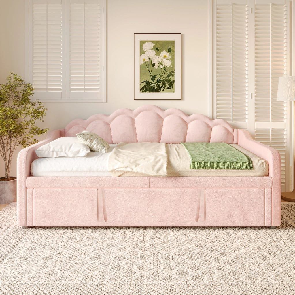 Letto imbottito pieghevole con luci LED 90x200 cm velluto rosa
