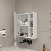 Mobile con specchio con anta e scomparti interni, specchio di sicurezza per bagno e camera da letto, MDF bianco
