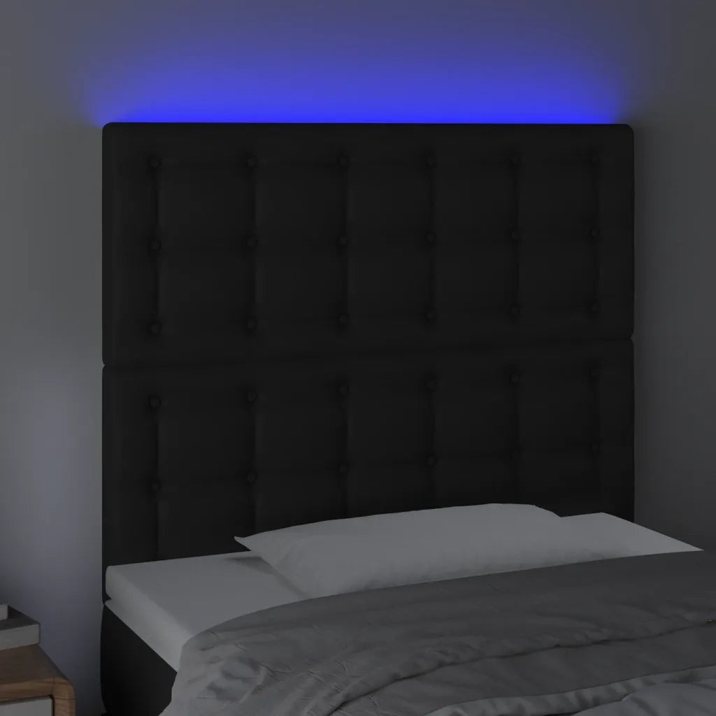 Testiera | Testata a LED Nera 100x5x118/128 cm in Similpelle
