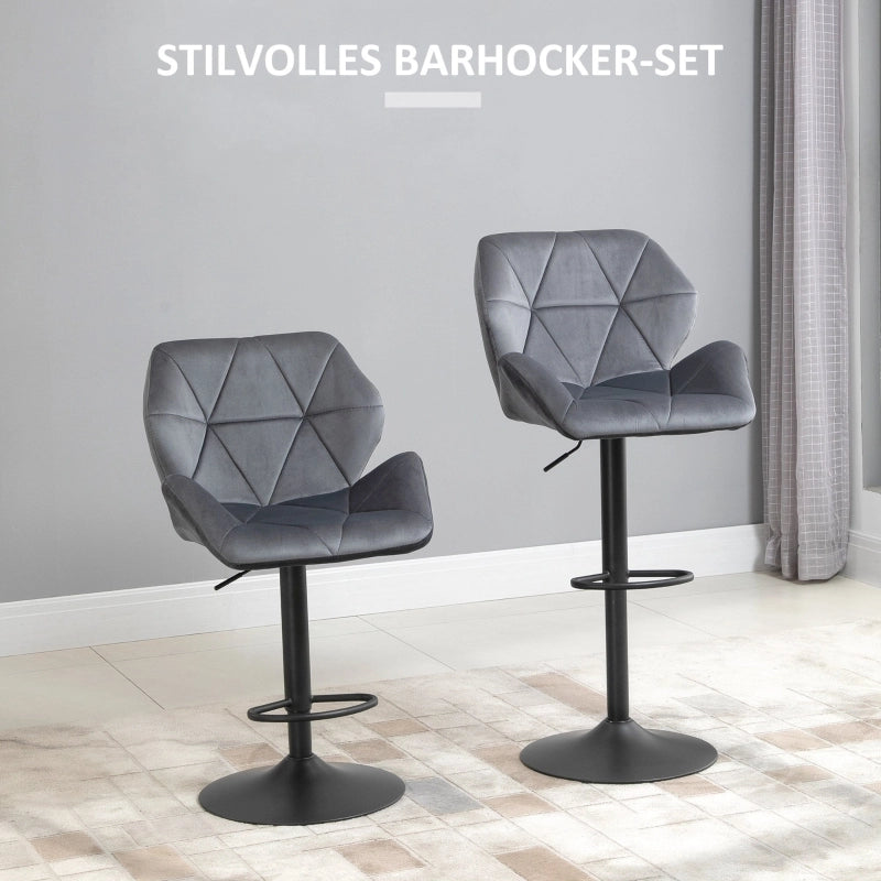Sgabelli da bar set da 2 regolabili in altezza con seduta imbottita schienale girevole a 360° in poliestere grigio