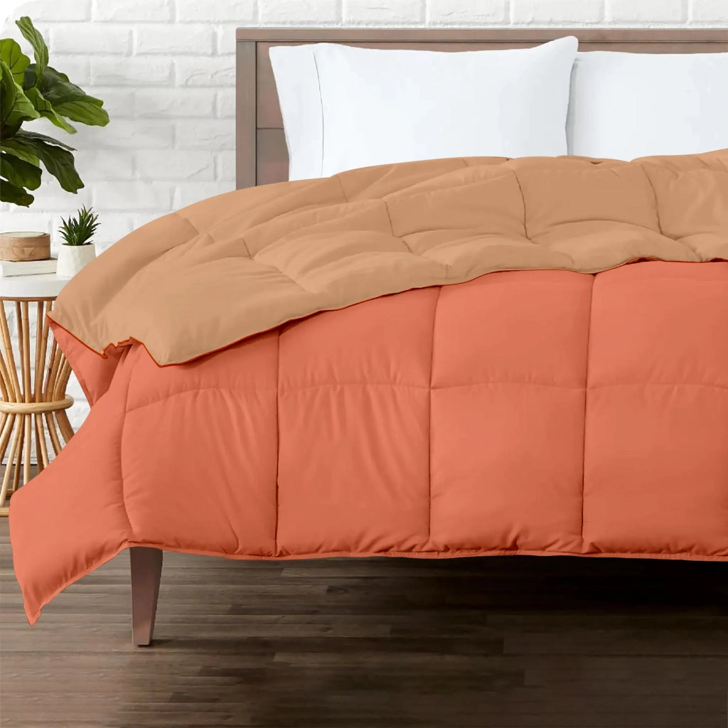 Piumino Letto invernale in Piuma d'Oca 90/10 Double Face 350 Gr/Mq Coperta Inverno Piumone Caldo Trapuntato Trapunta - Matrimoniale - ArancioChiaroScuro
