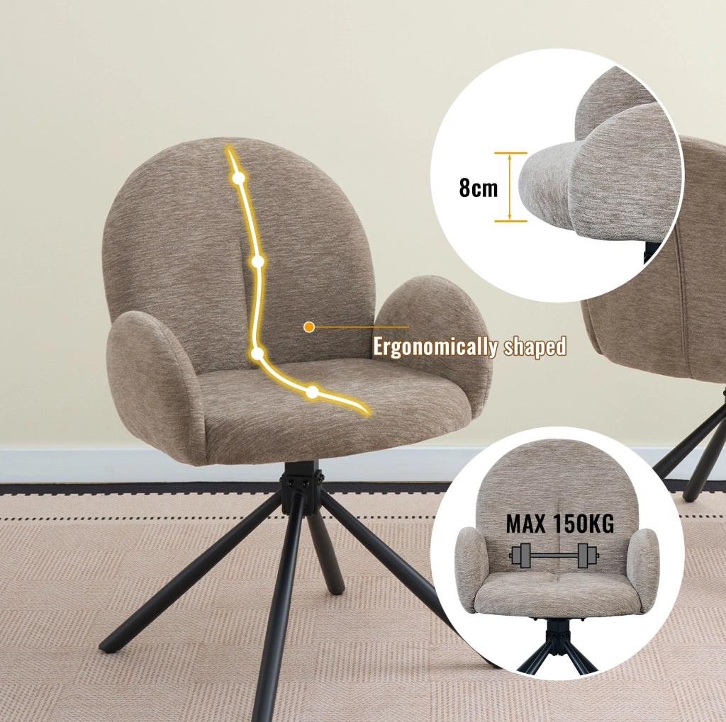 SEDIA Girevole da pranzo Set da 2 pezzi con braccioli Chenille Nero/Taupe