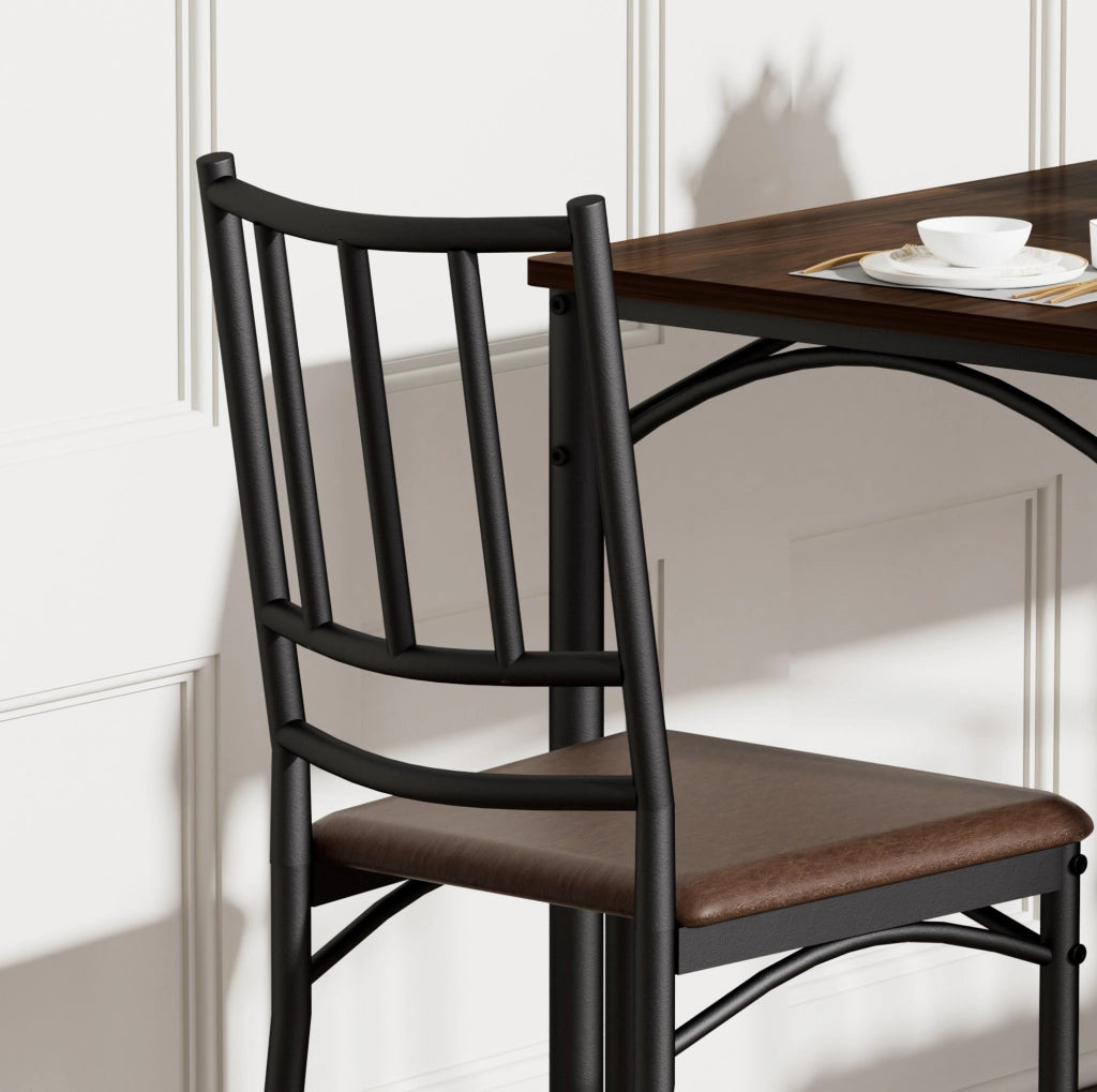 Set tavolo da pranzo con 4 sedie, stile industriale, finitura noce, per cucina e soggiorno
