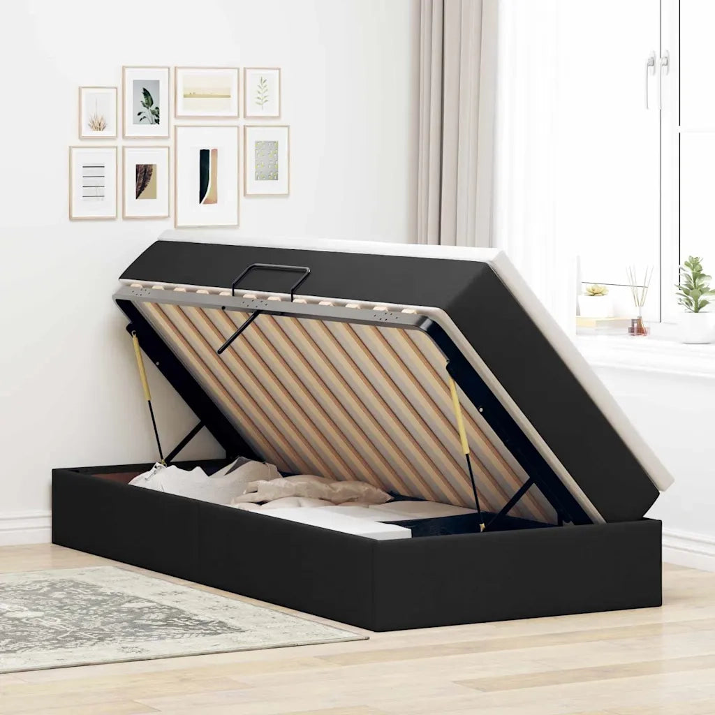 Letto con contenitore e materasso Nero 100 x 200 cm Poliestere 3370208