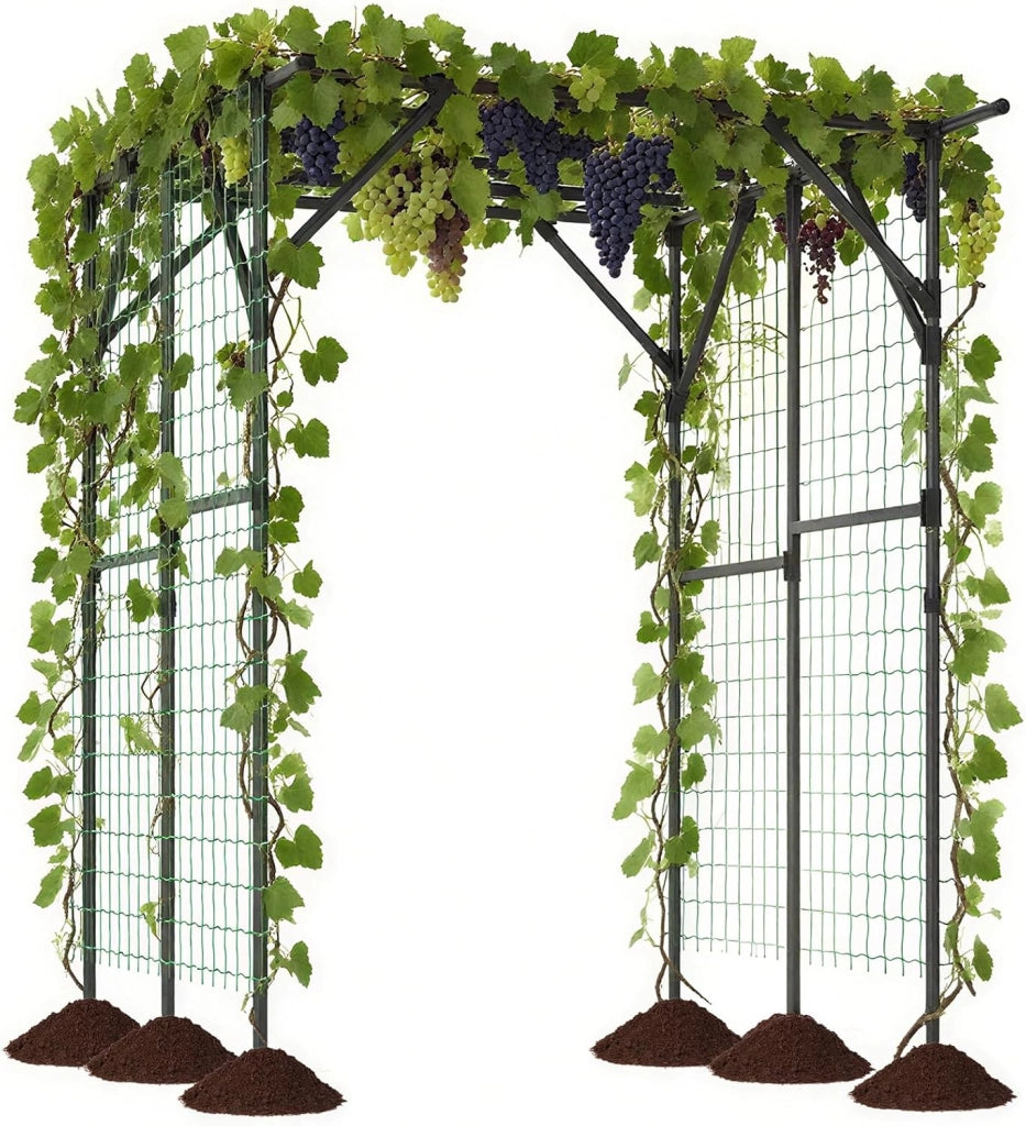 Grande Arco da Giardino a Traliccio per Piante Rampicanti 200 x 150 x 197 cm, Supporto Alto per Viti, Struttura in Metallo Rivestita in PE Antiruggine per Uva, Rose e Pomodori