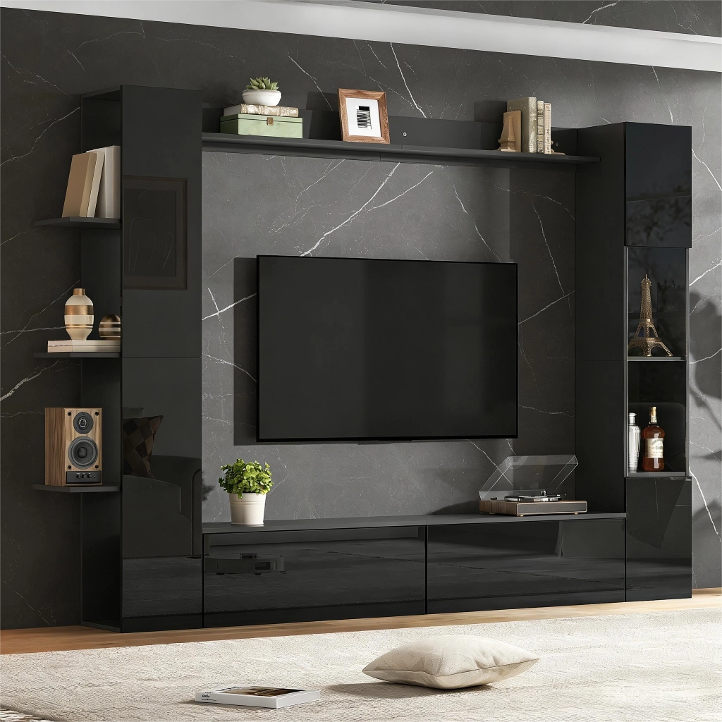 Mobile Parete Soggiorno con Vetrina e TV ¨C MINIMAL ¨C Nero