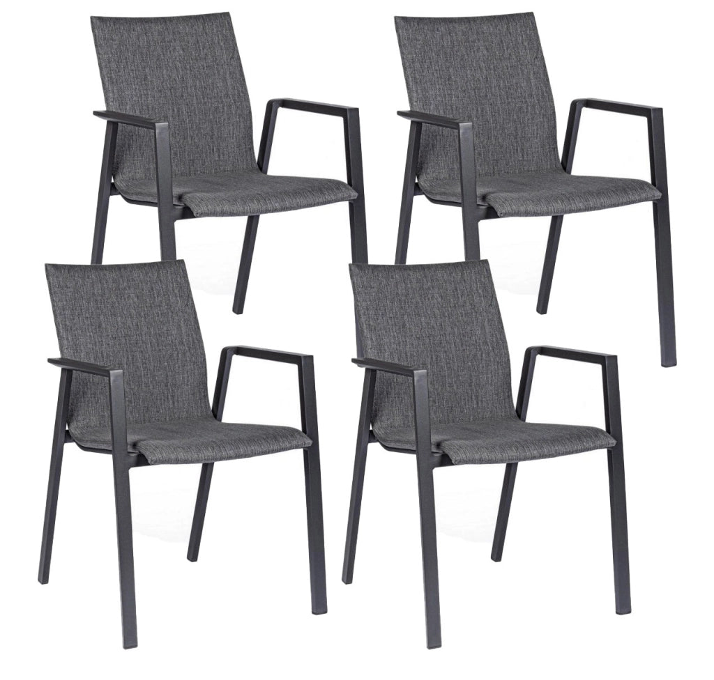 Set 4 Sedie da Giardino 55,5x60x83h cm con Braccioli Odeon Antracite Gr Scuro