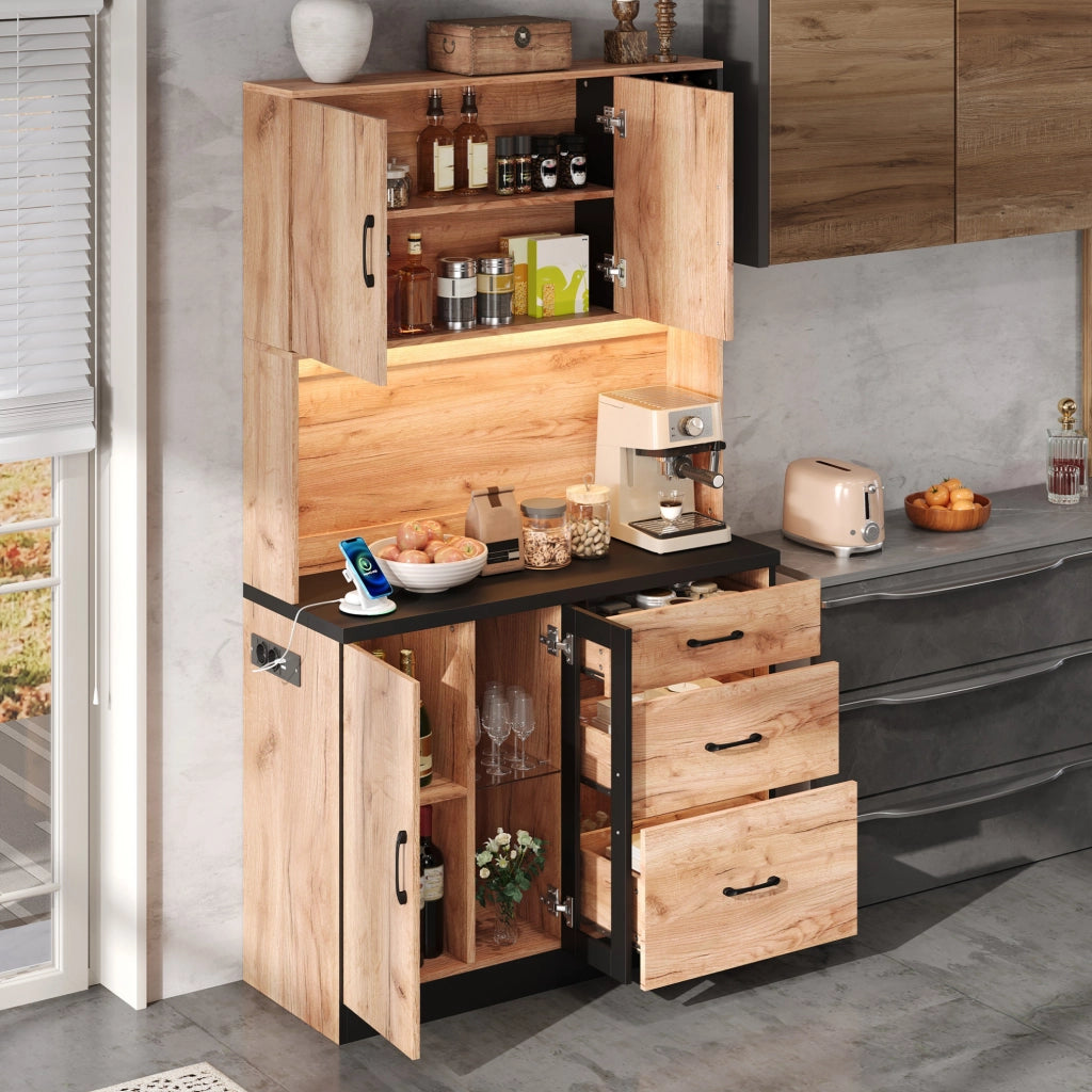 Colonna cucina 105x40x180 cm con LED, prese USB e cassetti