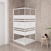 185 cm Box Doccia Angolare 100x70 cm Porte Scorrevoli Vetro Temperato 5 mm Anticalcare Fascie in Serigrafato Telaio Bianco Opaco