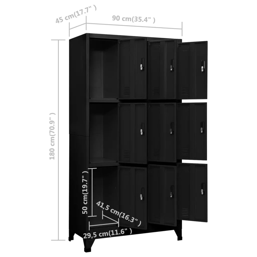 Armadio a schedario moderno design ufficio 90 x 45 x 180 cm 9 ante chiudibili in acciaio nero 02_0047018