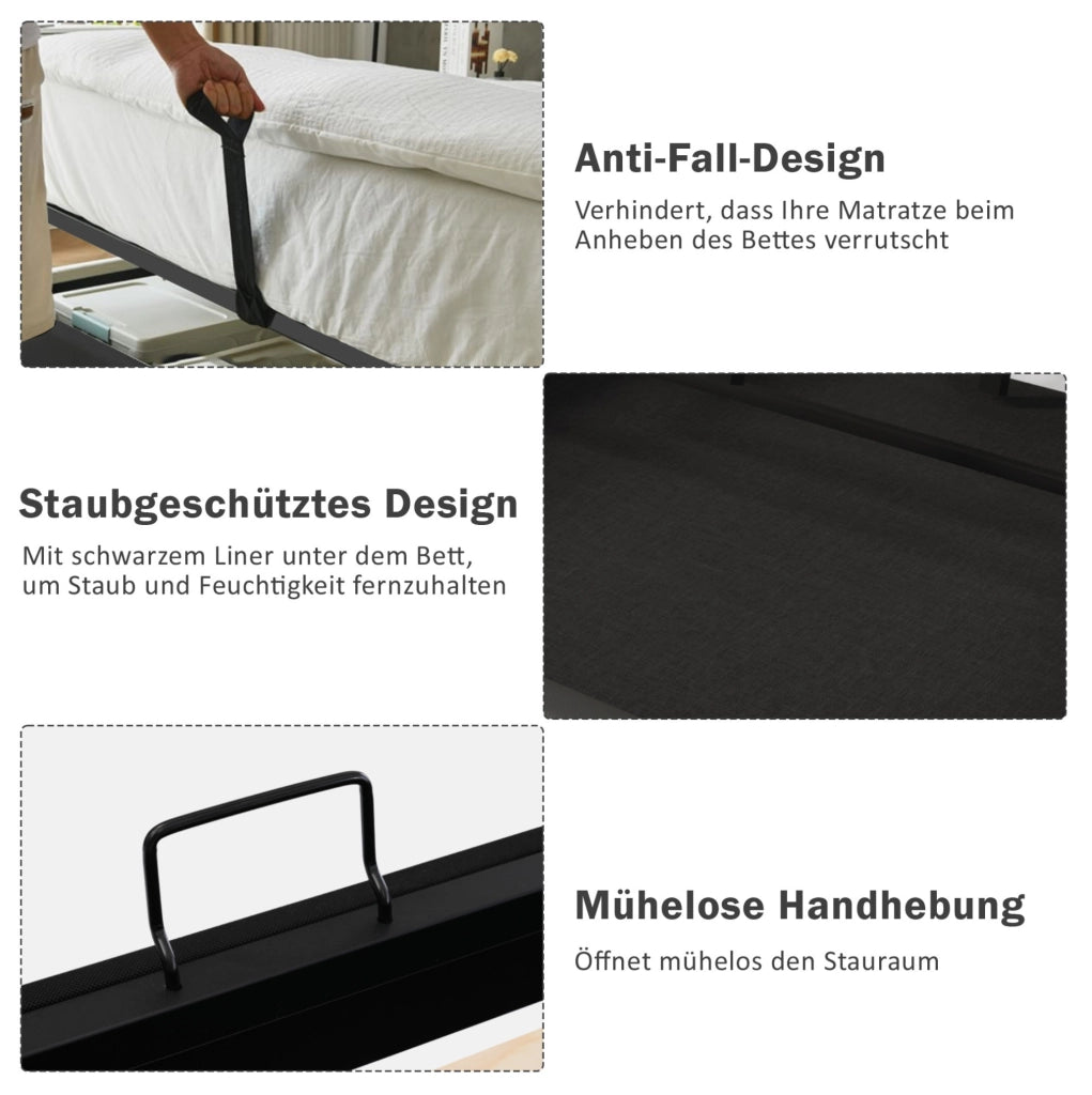 Letto singolo contenitore 90 × 200 cm con LED; USB e Type-C; cotone-lino beige