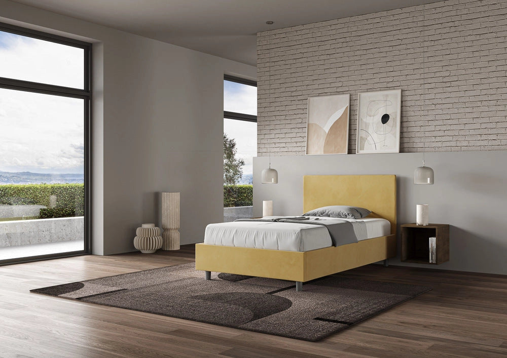 Letto 1 Piazza e Mezzo 110x200 cm con Rete e Contenitore Adele Ocra