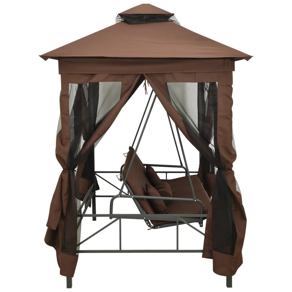 Gazebo Convertibile Panchina a Dondolo Caffè 43240