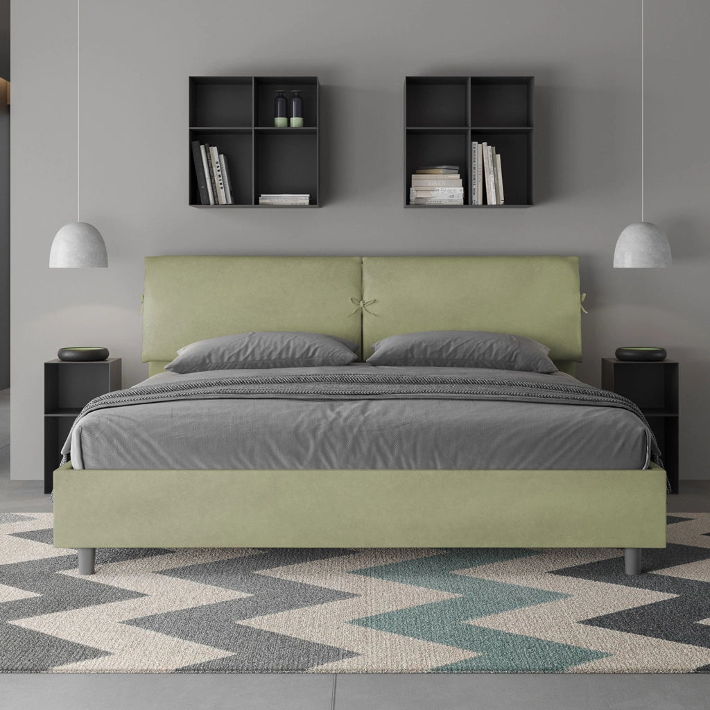 BS COM Letto matrimoniale king size senza rete imbottito 200x210 microfibra tè verde