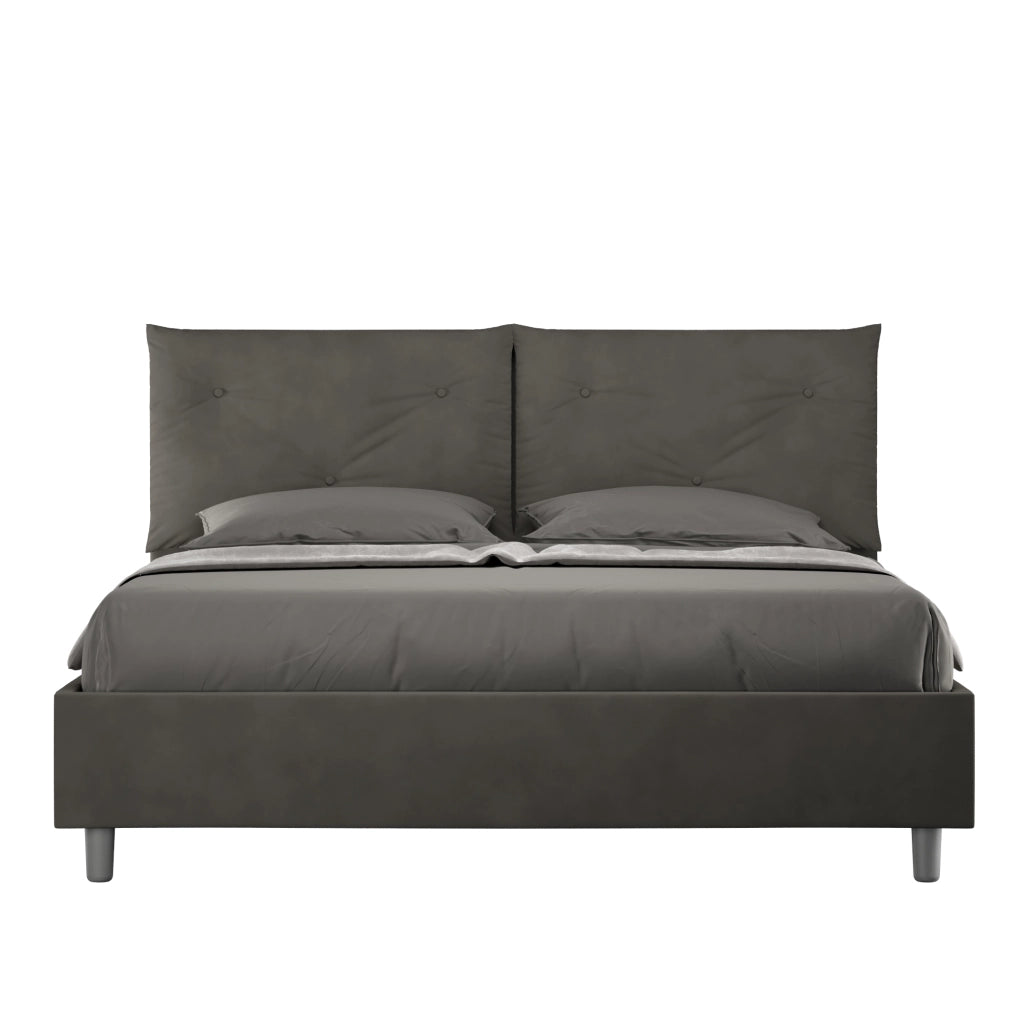 BS COM Letto queen size senza rete imbottito 150x210 microfibra grigio Large
