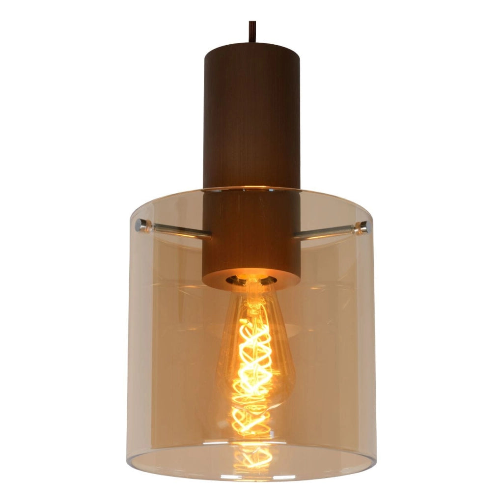 Lucide Toledo lampada a sospensione vetro bronzo E27 Ø20
