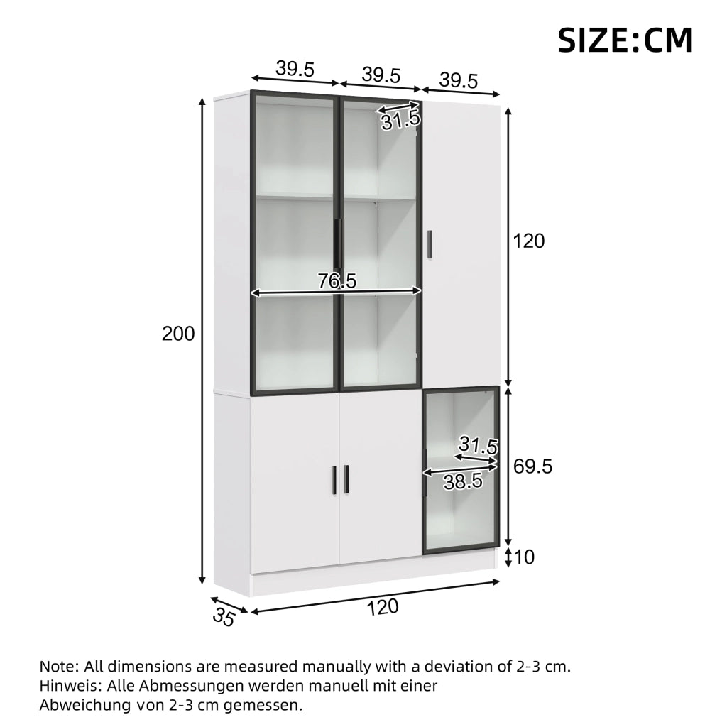Libreria Vetrina con Luci LED ¨C MINIMAL ¨C Legno, Vetro, Alluminio, 200cm